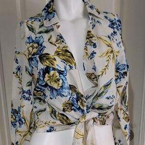 Joie 100% Linen Floral Faux Wrap Blouse, Size Medium Women's Top